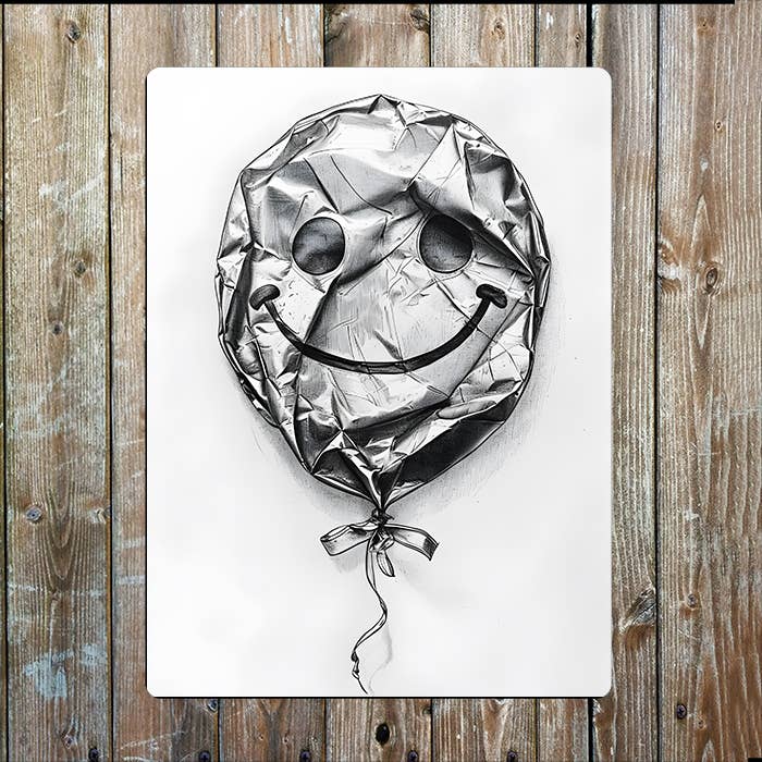 Deflated Balloon With Smiling Face | Metal Sign Plaque