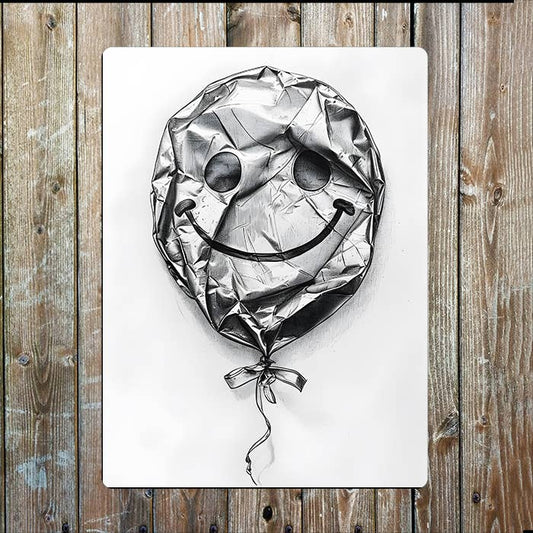 Deflated Balloon With Smiling Face | Metal Sign Plaque