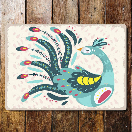 Scandinavian peacock Metal Wall Sign Plaque