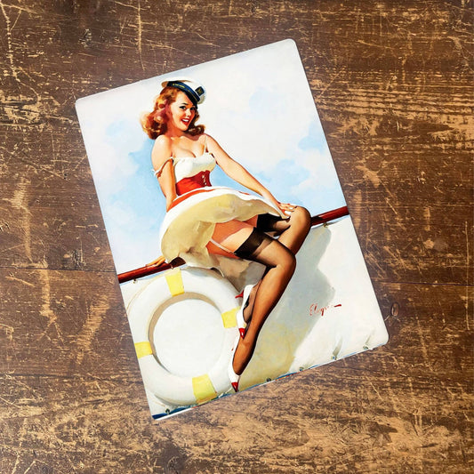 Pinup Girl Sailor Boat Metal Pin Up Wall Sign