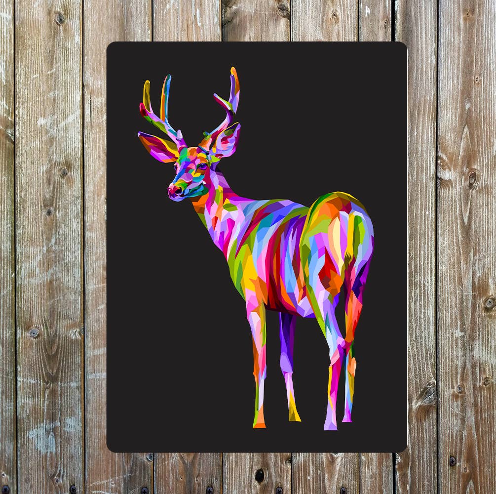 Colourful Deer Antlers | Metal Sign Plaque