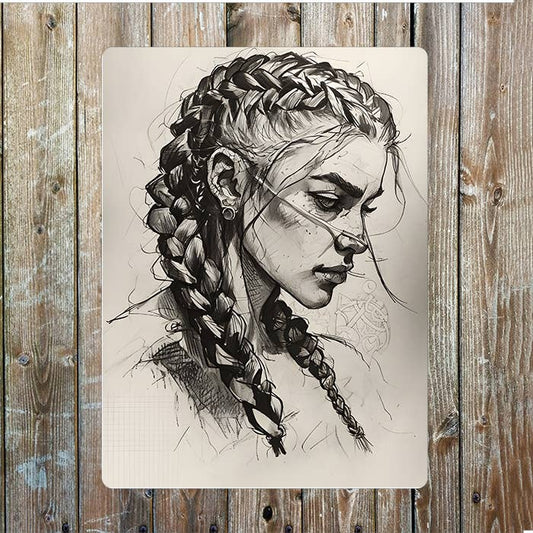Sketch Of A Viking Woman Metal Sign Plaque