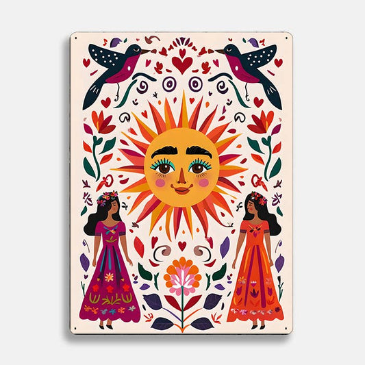 Women Sun Birds scandinavian folk | Metal Sign Plaque