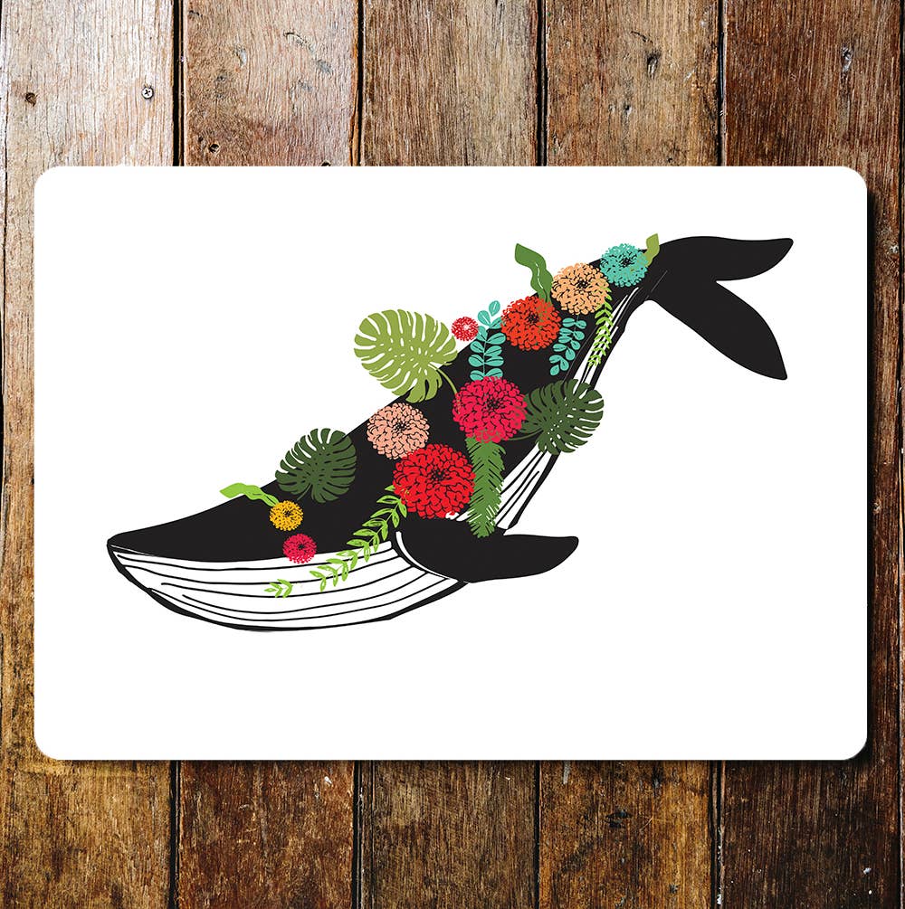 floral whale | Metal Wall Sign