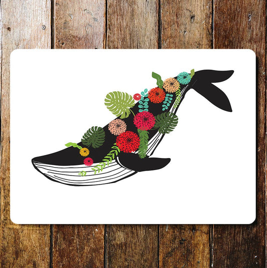floral whale | Metal Wall Sign