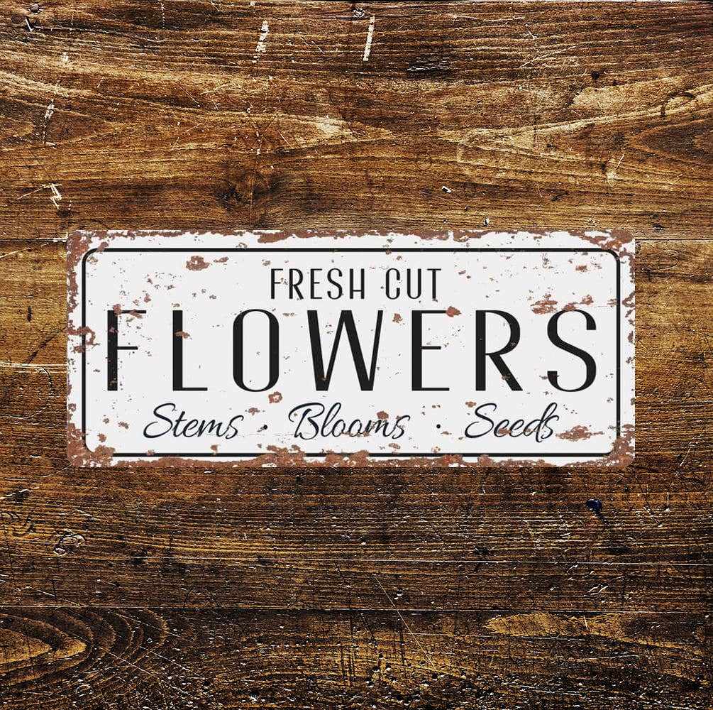 fresh cut flowers | Metal Vintage Sign Kitchen