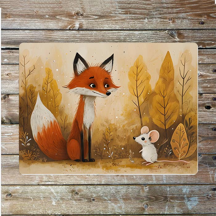 Fox And Mouse Interact In Autumn Forest | Metal Sign Plaque