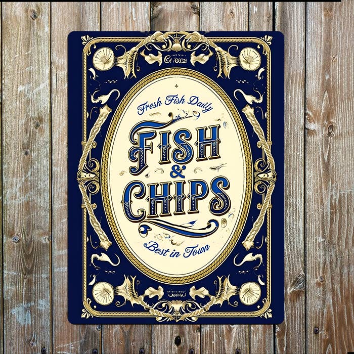Vintage Fish And Chips Shop Nautical | Metal Sign Plaque