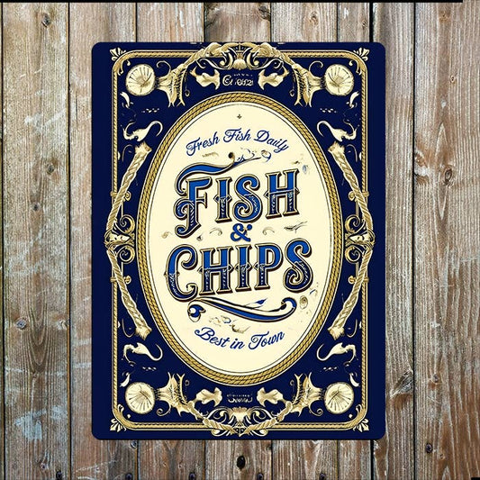 Vintage Fish And Chips Shop Nautical | Metal Sign Plaque