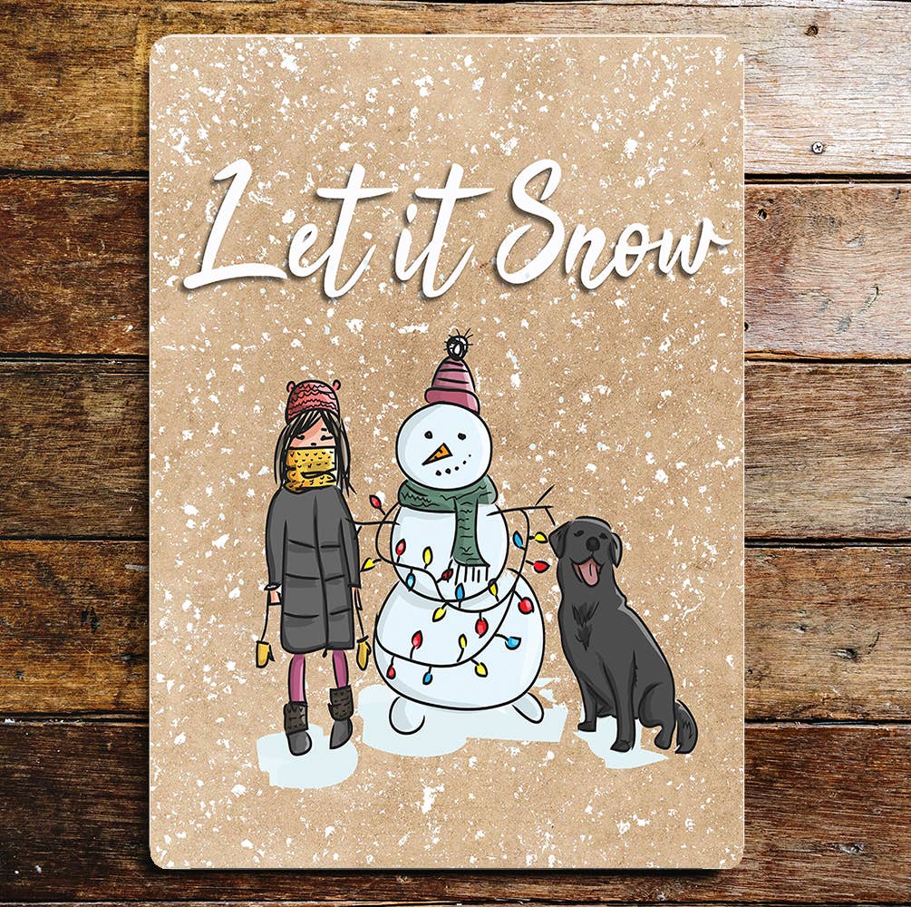 Let It Snow Snowman Lights Winter | Metal Sign Plaque