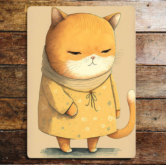 Cute Orange Cat Floral Dress Scarf | Metal Sign Plaque