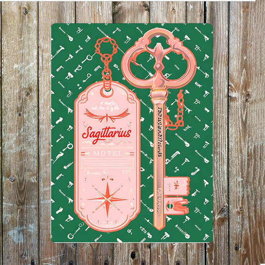 Antique Key Tag Design Sagittarius Motel | Metal Sign Plaque