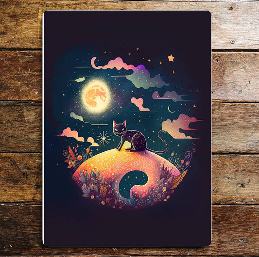 Night Sky Moon Cat Art Sign Plaque