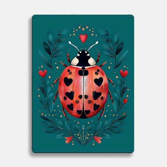 Ladybug Illustration scandinavian folk | Metal Sign Plaque