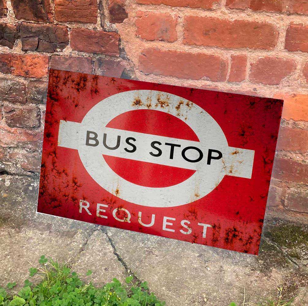 Bus Stop Request Red And White | Metal Sign Plaque