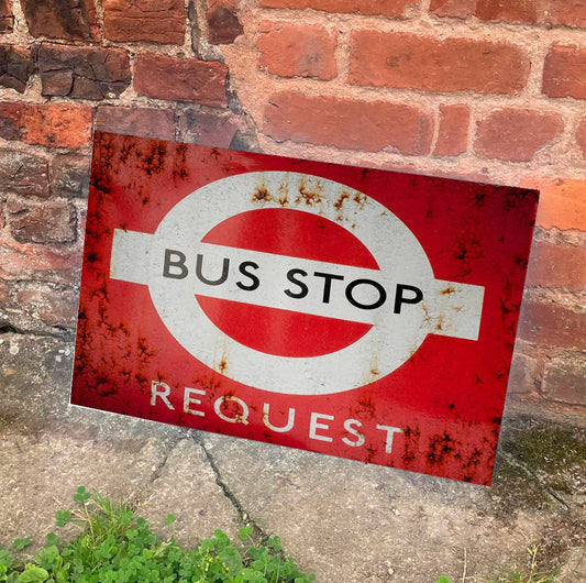 Bus Stop Request Red And White | Metal Sign Plaque