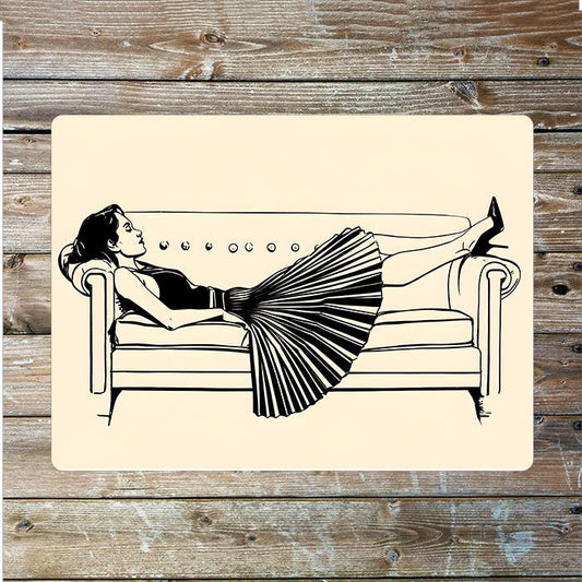Line Drawing Of Woman Relaxing | Metal Sign Plaque