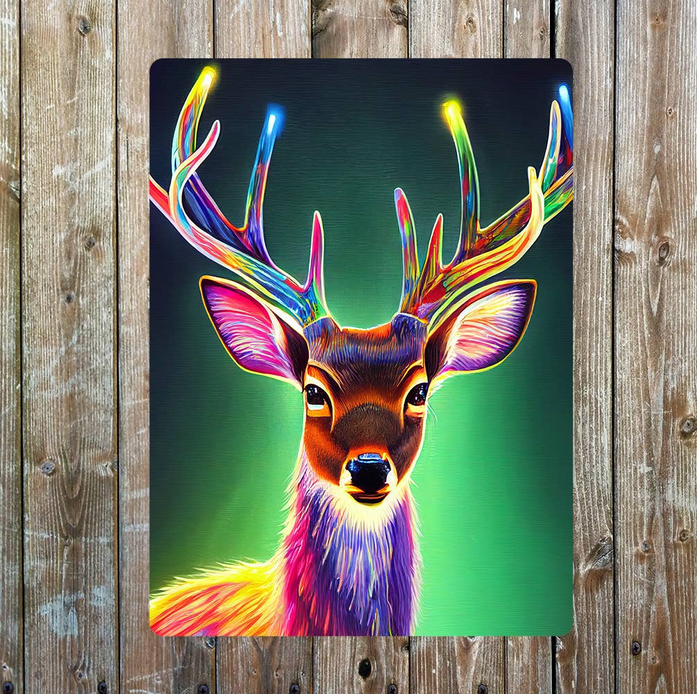 Green Deer Rainbow Antlers | Metal Sign Plaque