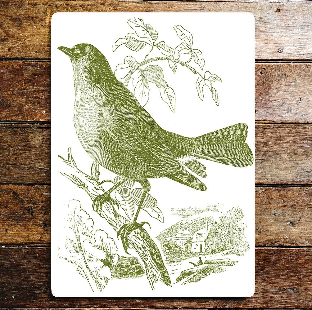 Bird On Branch Farm Scene | Metal Sign Plaque