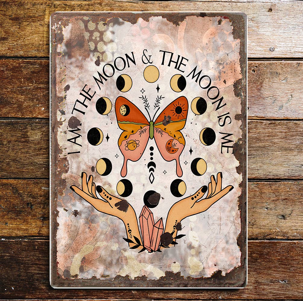 Spiritual Witch Moon Phase butterfly Metal Wall Sign