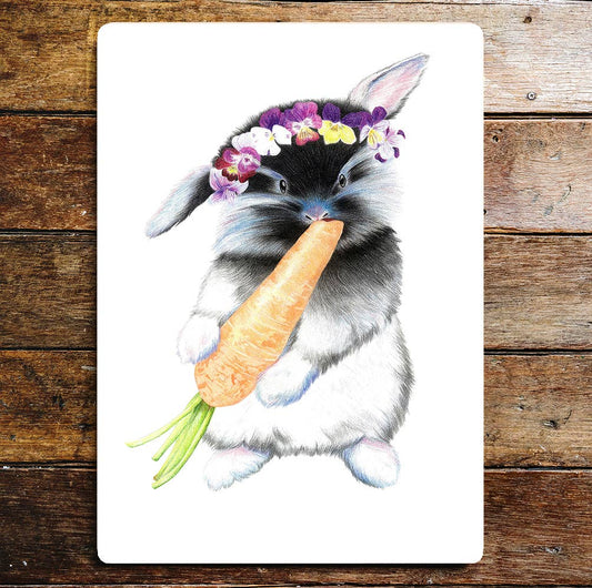 Cute Rabbit Bunny Carrot Flowers | Metal Sign Plaque