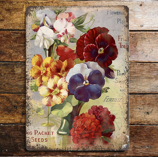 Pansy Vintage Seed Packet Botanical Metal Wall Sign Plaque