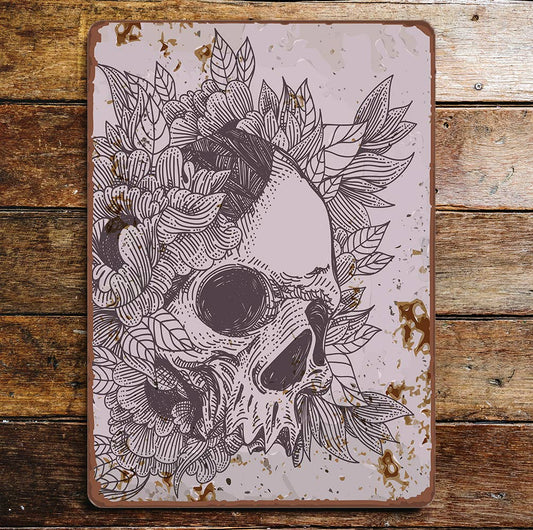 floral skull | Metal Wall Sign Plaque