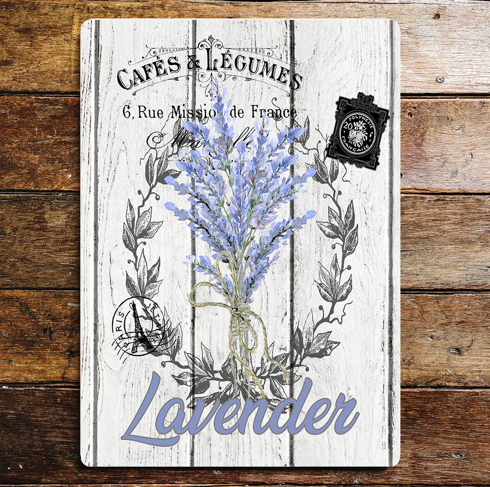 Lavender Herbs Wreath Sign | Metal Wall Sign Plaque
