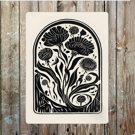 Flower Floral Botanical woodcut style | Metal Sign Plaque