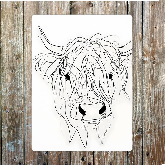 Line Drawing Of A Highland Cow Face Farm | Metal Sign Plaque