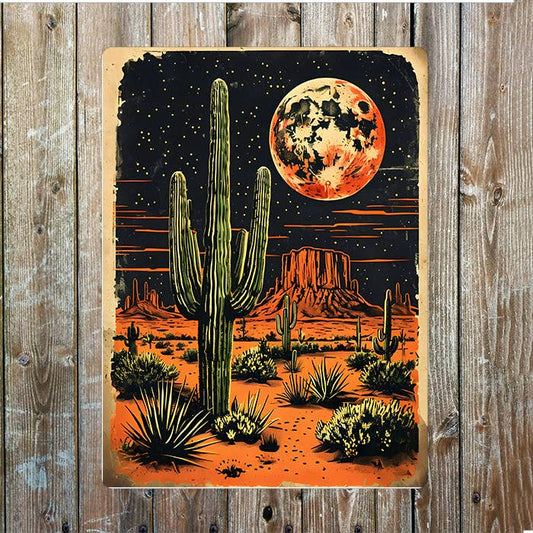 Vintage Desert Landscape Cowboy Western | Metal Sign Plaque