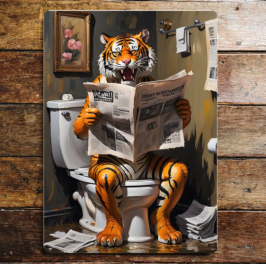 Tiger On the Toilet, Bathroom | Metal Sign