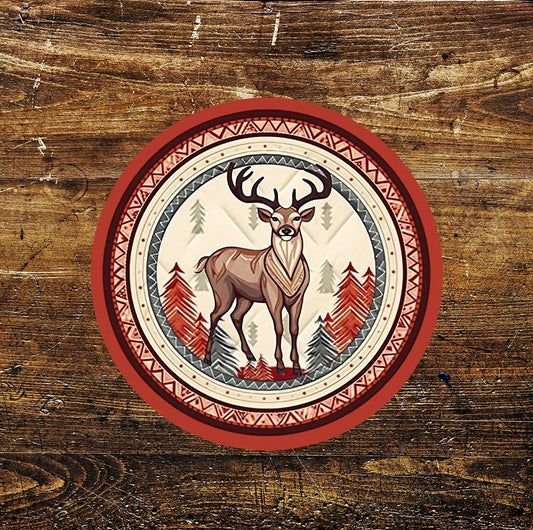Christmas Reindeer Decoration Circle Metal Sign