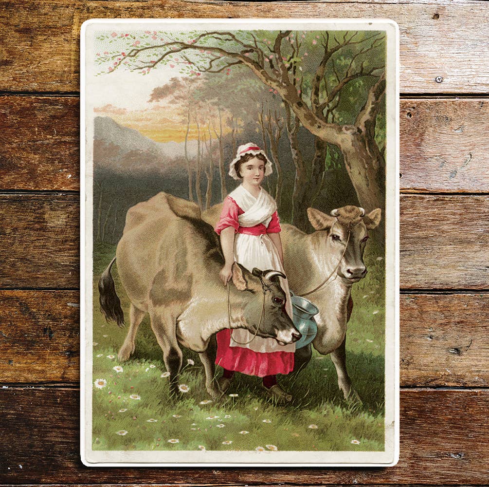 Milk Maid Cow's Jug Daisy Fields | Metal Sign Plaque