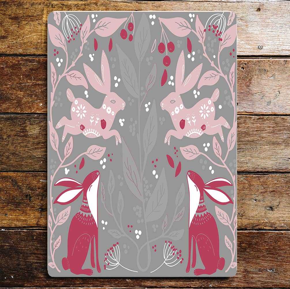 Rabbit hare woodland animals pattern Metal Sign plaque