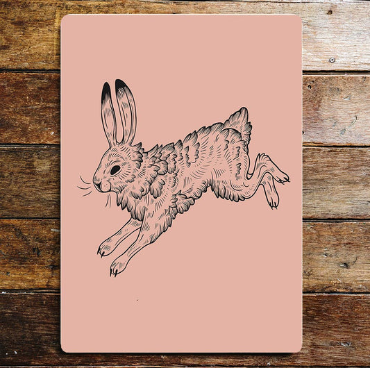 Rabbit Hare Running Pink Metal Sign Plaque