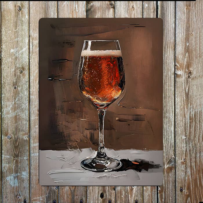 Still Life Painting Of A Single Wine Glass Metal Sign Plaque