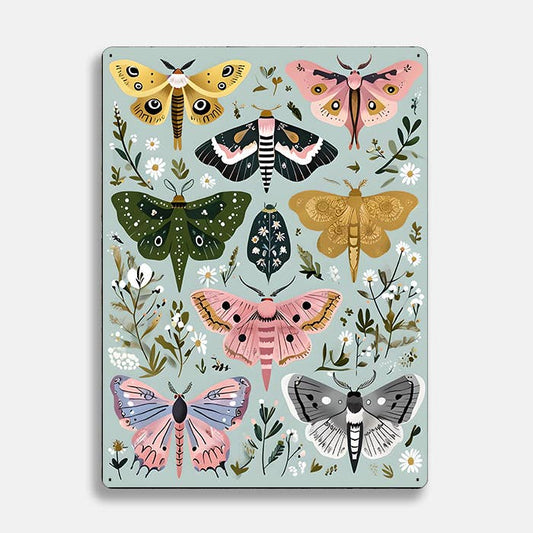 Moth Illustration scandinavian folk | Metal Sign Plaque