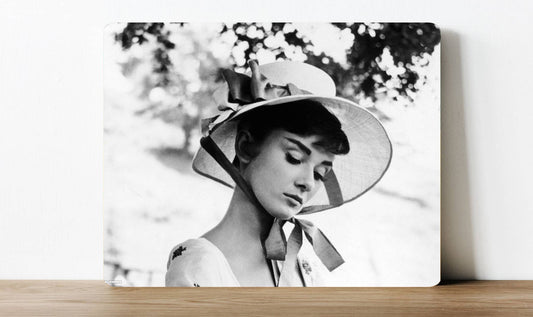 Audrey Hepburn Hat Black and White | Metal Sign Plaque