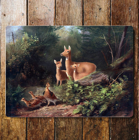 Wildlife deer quail  trees wall art | Metal Sign Plaque
