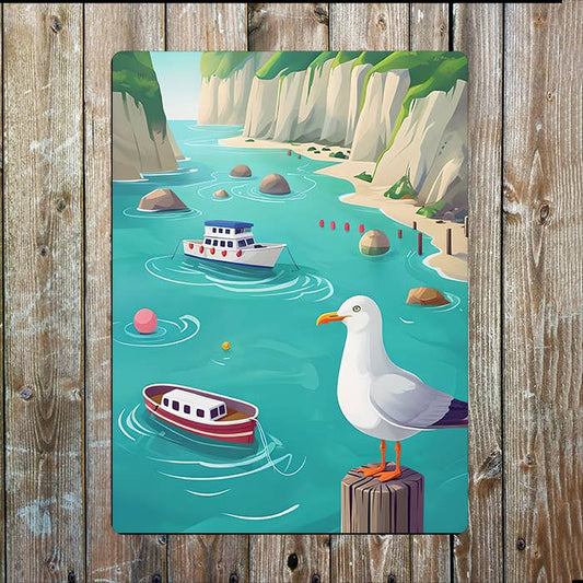 Coastal Scene seagull Sea Nautical | Metal Sign Plaque
