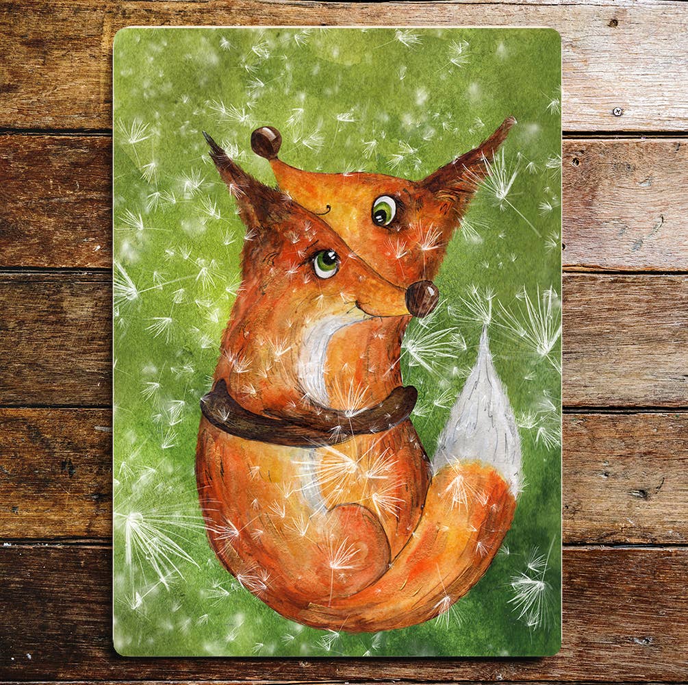 Cute Cuddling Foxes Green Eyes Animals | Metal Sign Plaque