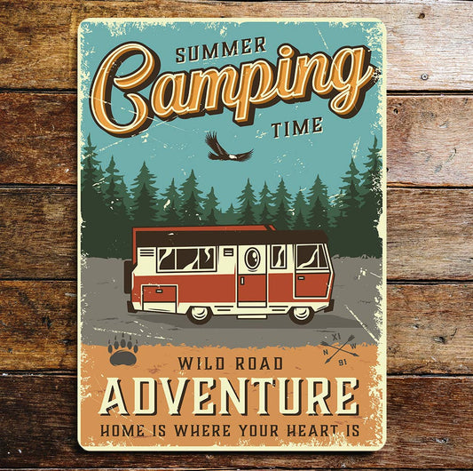 camping time camper Adventure | Metal Wall Sign
