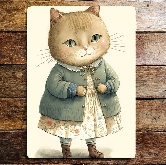 Cute Cat Girl Cardigan Socks Shoes Dress | Metal Sign Plaque
