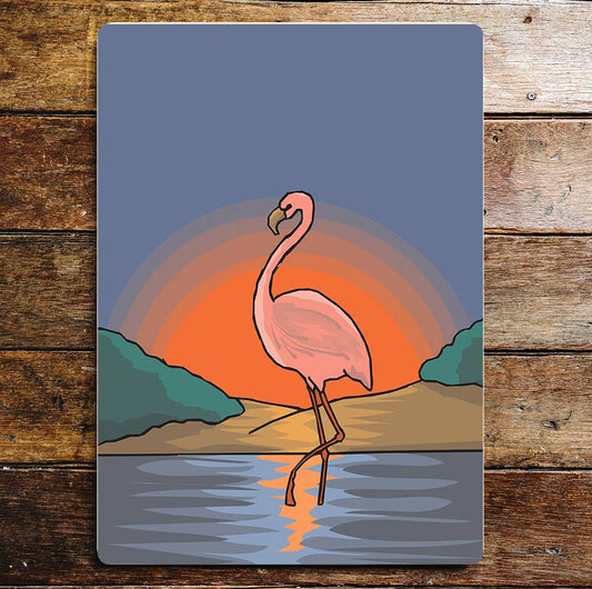 Flamingo Standing In Sunset | Metal Sign Plaque