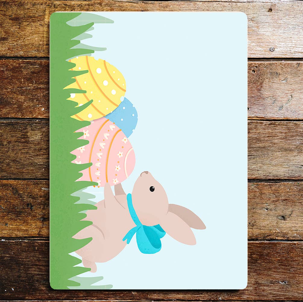 Cute Rabbit Blue Bow Patterned Eggs Easter | Metal Sign Plaque