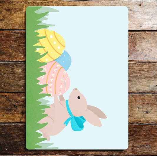 Cute Rabbit Blue Bow Patterned Eggs Easter | Metal Sign Plaque