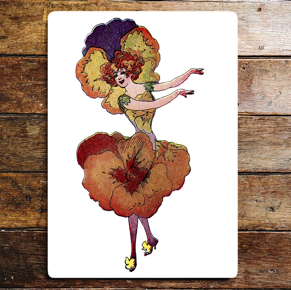 Showgirl Dancing Flower Dress Hat Metal Sign Plaque