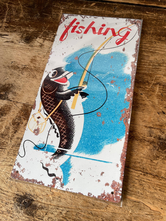 Fishing Fish - | Metal Wall Sign