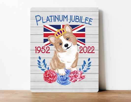 Platinum jubilee Queen Elizabeth Corgi Dog Metal Sign Plaque
